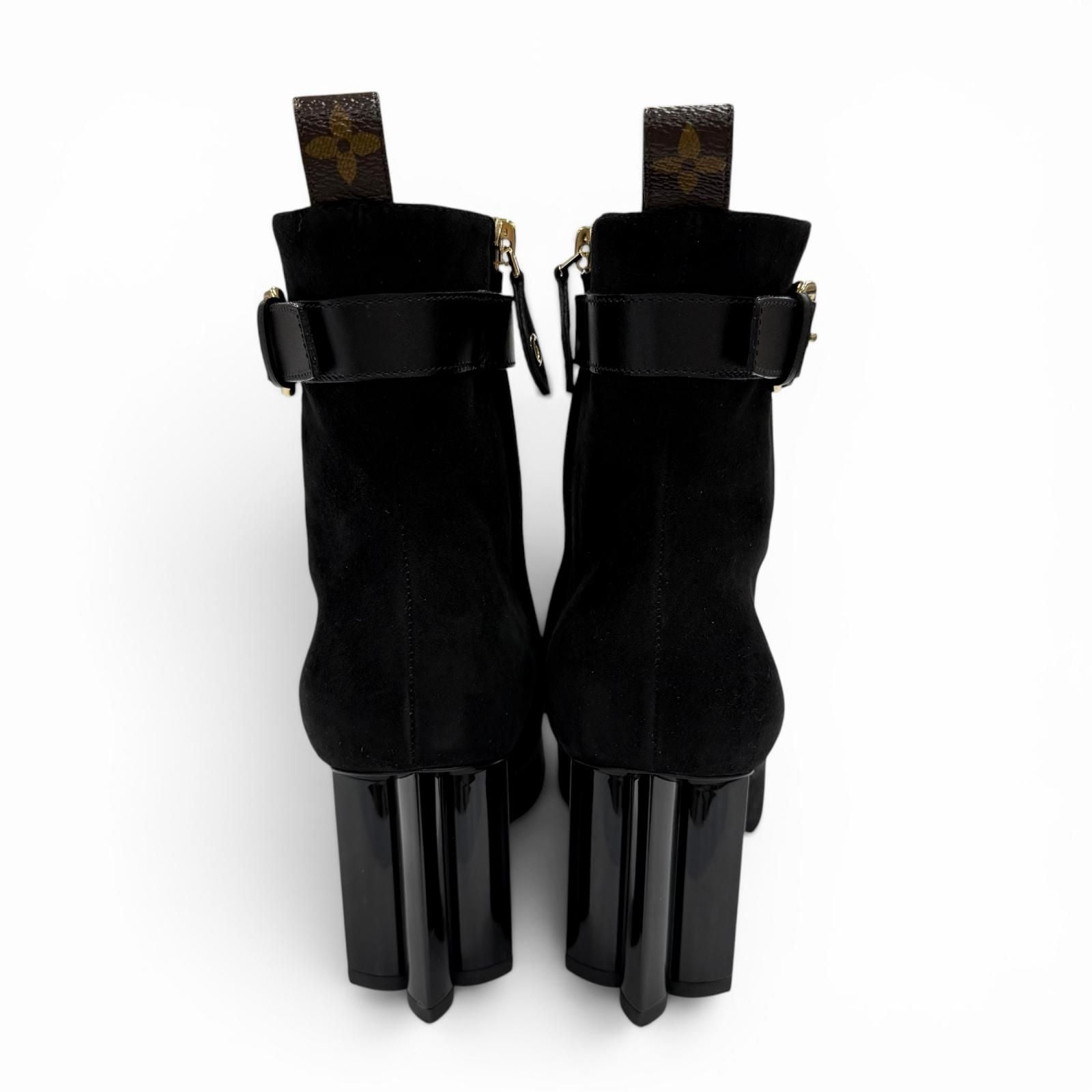 Louis Vuitton Silhouette Line Suede Leather Monogram Flower Heels LV Logo Short — view 4