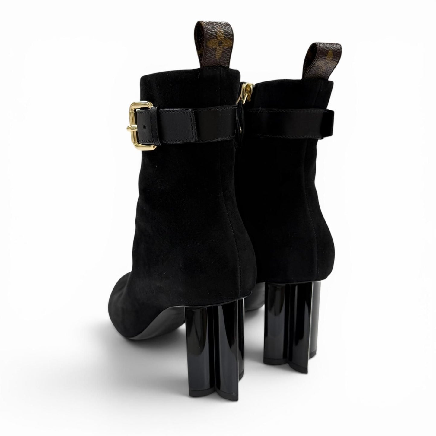 Louis Vuitton Silhouette Line Suede Leather Monogram Flower Heels LV Logo Short — view 5