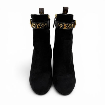 Louis Vuitton Silhouette Line Suede Leather Monogram Flower Heels LV Logo Short — view 6