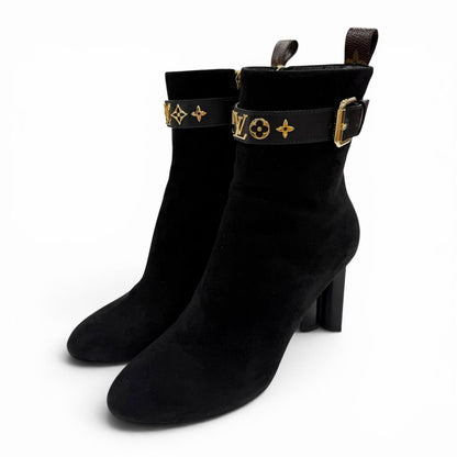 Louis Vuitton Silhouette Line Suede Leather Monogram Flower Heels LV Logo Short