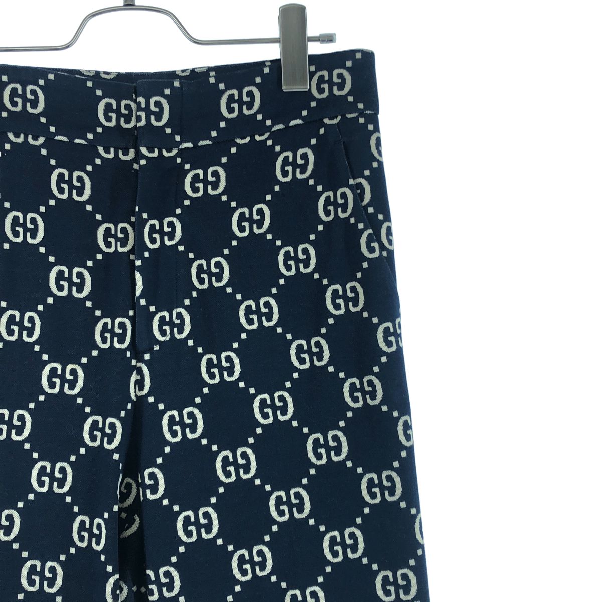 Gucci Cotton GG Logo All Over Print Side Line Pants 40 Navy Beige — view 2
