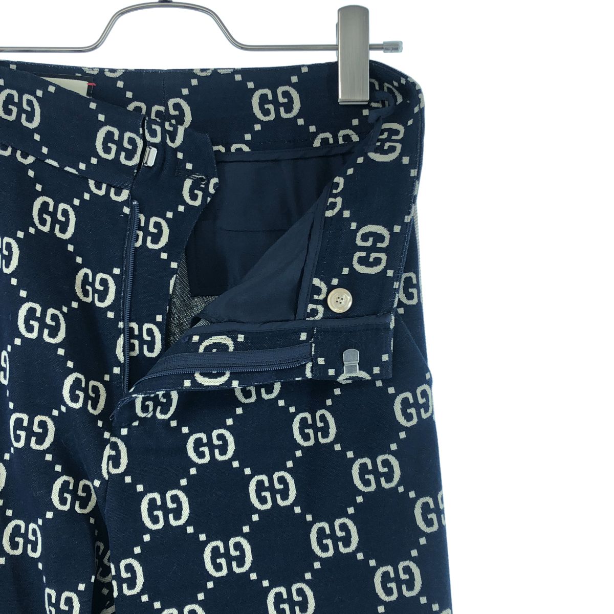 Gucci Cotton GG Logo All Over Print Side Line Pants 40 Navy Beige — view 4