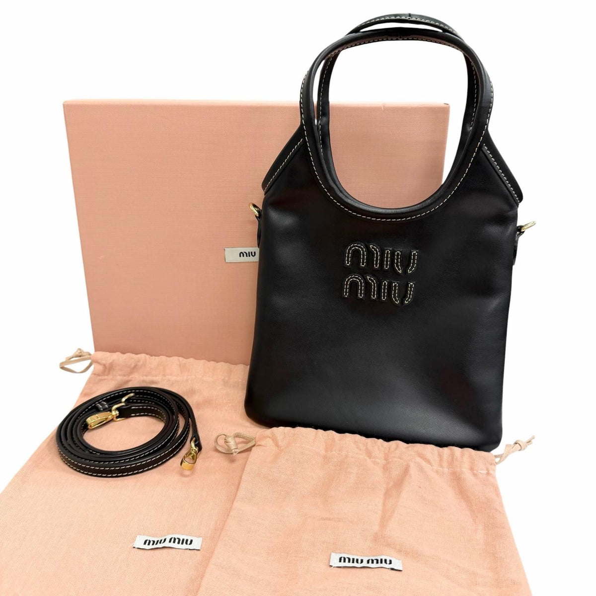 Miu Miu Ivy Leather Logo 2-Way Shoulder Bag Black Box — view 2