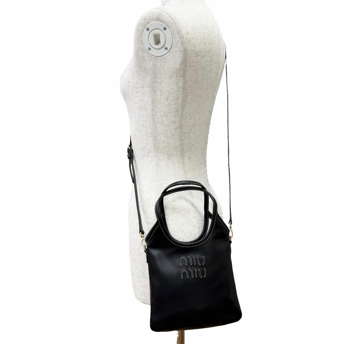 Miu Miu Ivy Leather Logo 2-Way Shoulder Bag Black Box — view 4