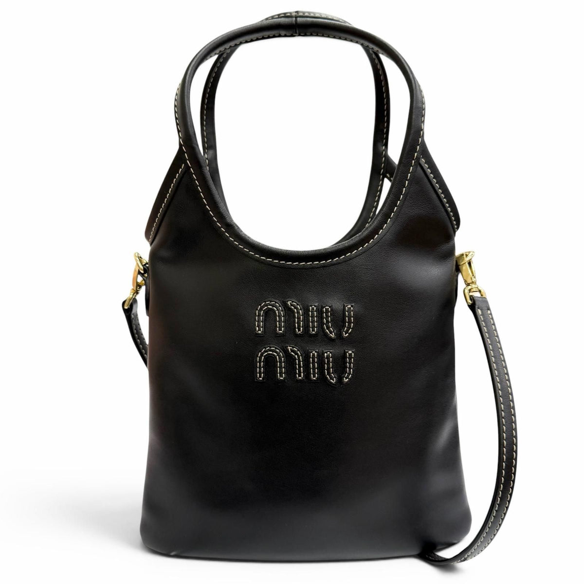 Miu Miu Ivy Leather Logo 2-Way Shoulder Bag Black Box