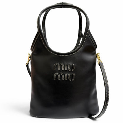 Miu Miu Ivy Leather Logo 2-Way Shoulder Bag Black Box