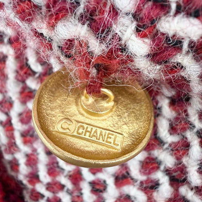 Chanel Boutique Vintage Wool Clover Button Tweed Jacket Red 38 — view 7