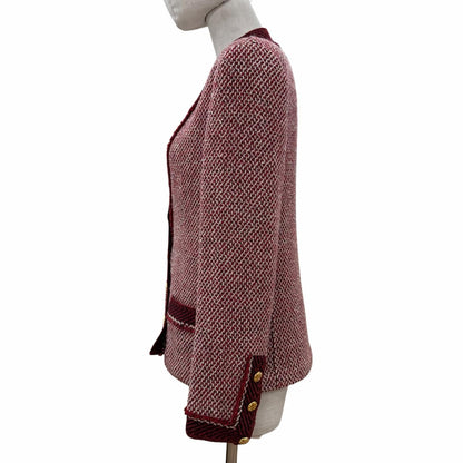 Chanel Boutique Vintage Wool Clover Button Tweed Jacket Red 38 — view 2