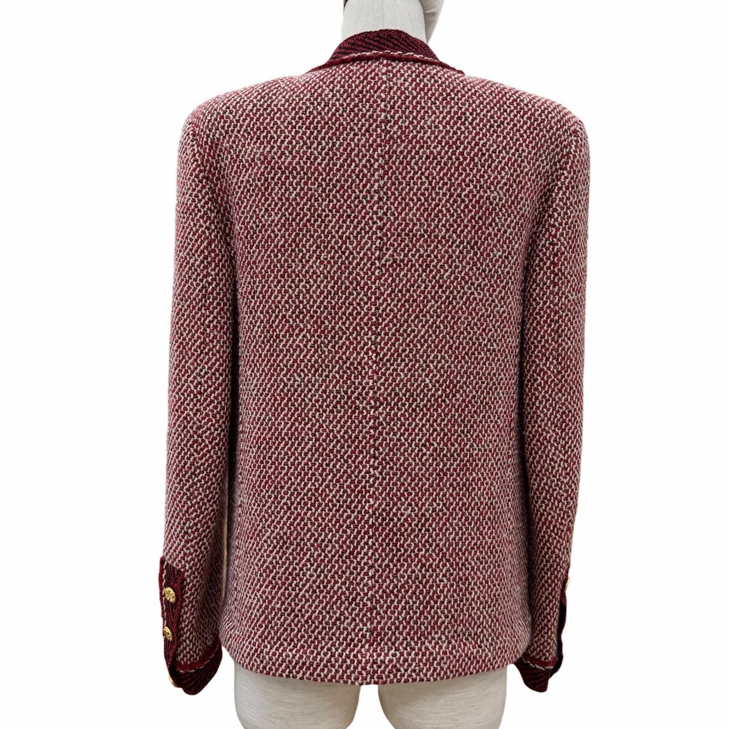 Chanel Boutique Vintage Wool Clover Button Tweed Jacket Red 38 — view 3