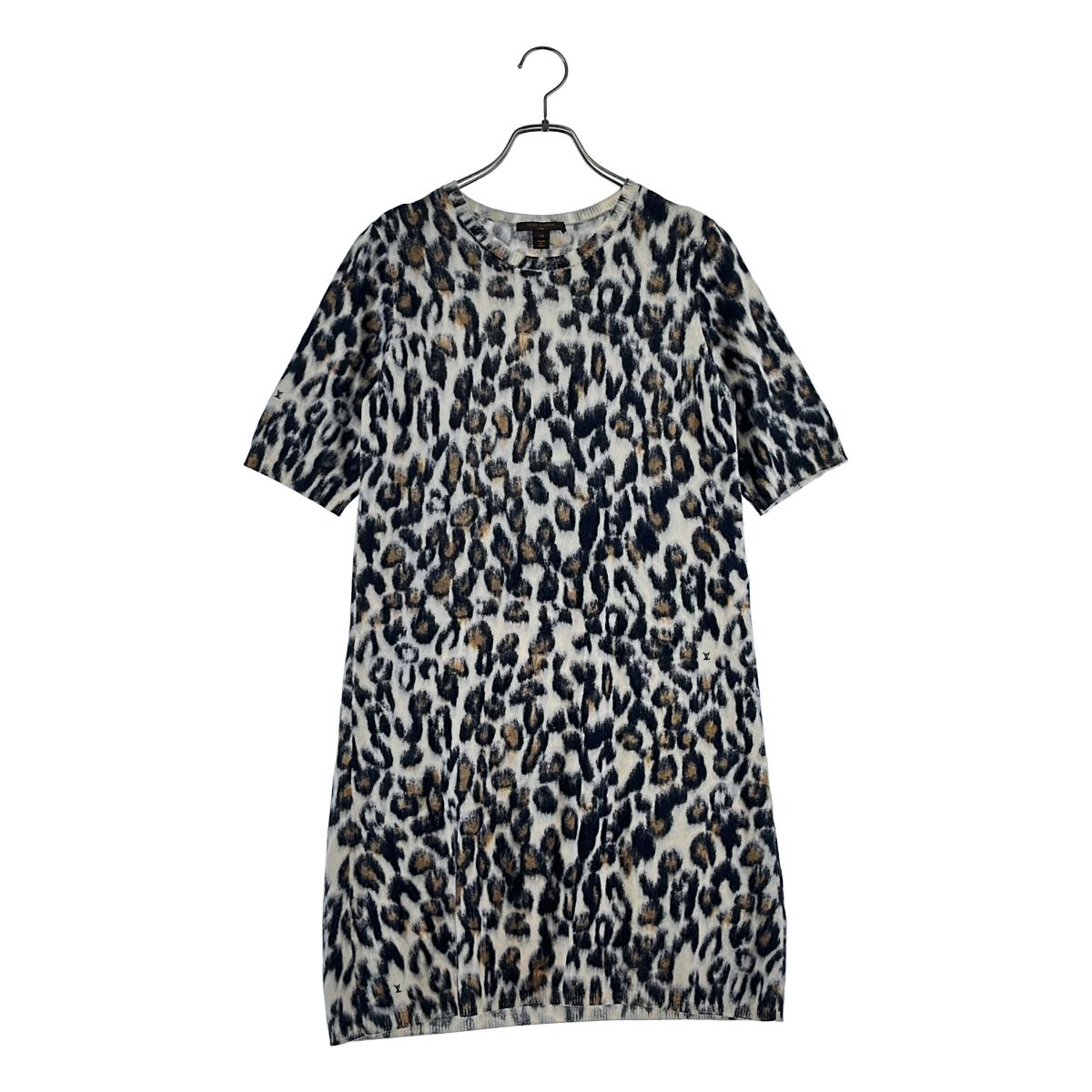 Louis Vuitton Cashmere Leopard Short Sleeve Knit Dress M Brown Off White