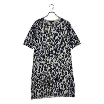 Louis Vuitton Cashmere Leopard Short Sleeve Knit Dress M Brown Off White
