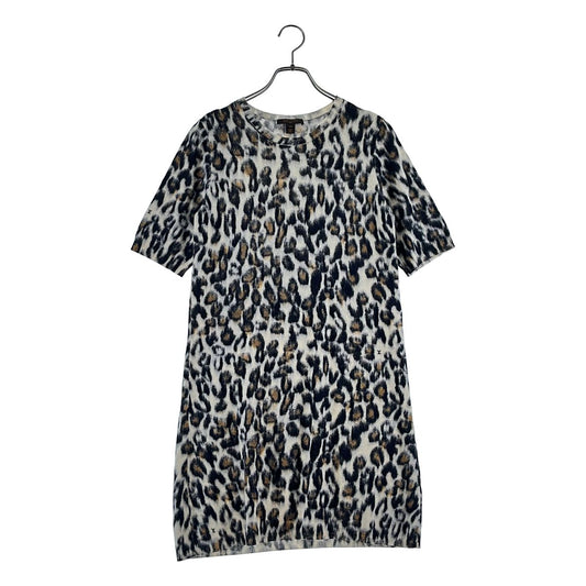 Louis Vuitton Cashmere Leopard Short Sleeve Knit Dress M Brown Off White