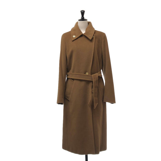Max Mara Wool Belted Coat Logo Fully Lined 42 Brown