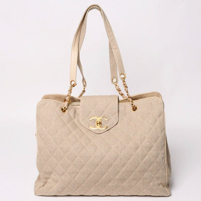 Chanel Supermodel XL Chain Tote Bag Linen CC Logo Coco Ball Beige