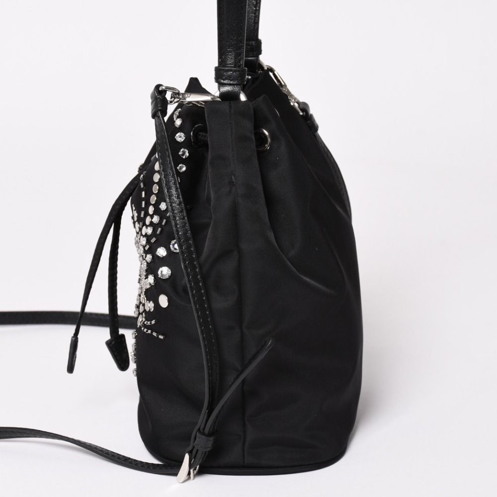 Prada Nylon Bag Hand Bag Handbag Rhinestone Triangle Logo Black — view 4