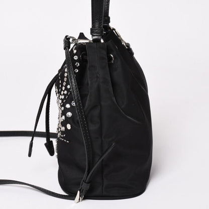 Prada Nylon Bag Hand Bag Handbag Rhinestone Triangle Logo Black — view 4