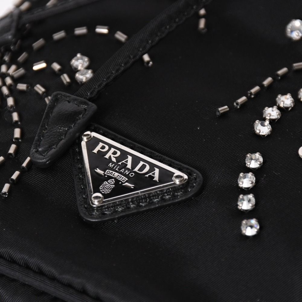 Prada Nylon Bag Hand Bag Handbag Rhinestone Triangle Logo Black — view 7
