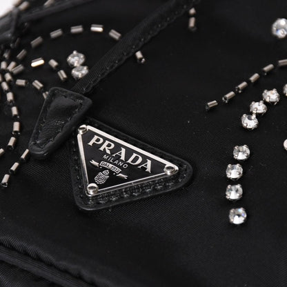 Prada Nylon Bag Hand Bag Handbag Rhinestone Triangle Logo Black — view 7