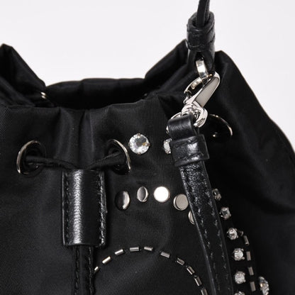 Prada Nylon Bag Hand Bag Handbag Rhinestone Triangle Logo Black — view 6