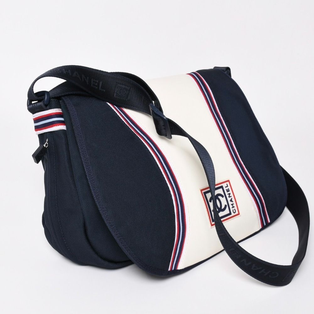 Chanel Sports Line Shoulder Bag CC Logo Navy Ivory Silver — view 3
