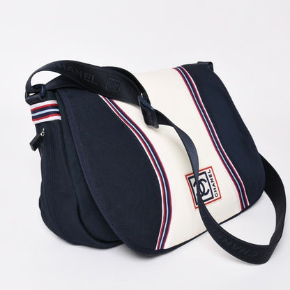 Chanel Sports Line Shoulder Bag CC Logo Navy Ivory Silver — view 3
