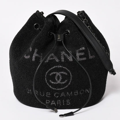 Chanel Deauville Chain Bag CC Logo Tweed Drawstring