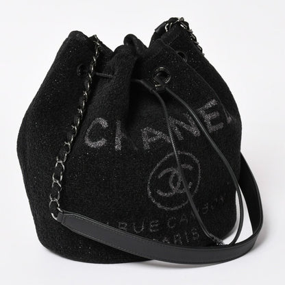 Chanel Deauville Chain Bag CC Logo Tweed Drawstring — view 3