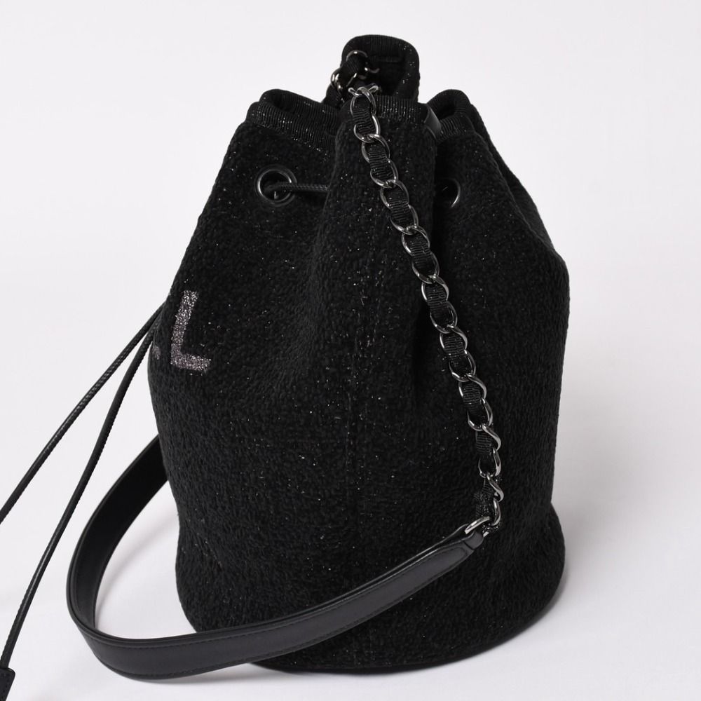 Chanel Deauville Chain Bag CC Logo Tweed Drawstring — view 4