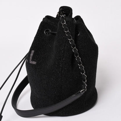 Chanel Deauville Chain Bag CC Logo Tweed Drawstring — view 4