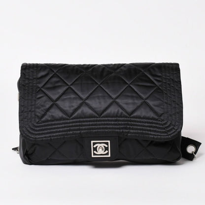 Chanel Sports Line CC Logo Backpack Chain Nylon Black Silver