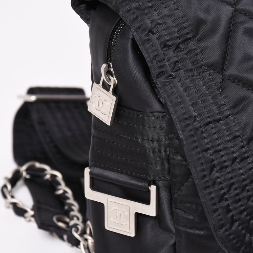Chanel Sports Line CC Logo Backpack Chain Nylon Black Silver — view 5