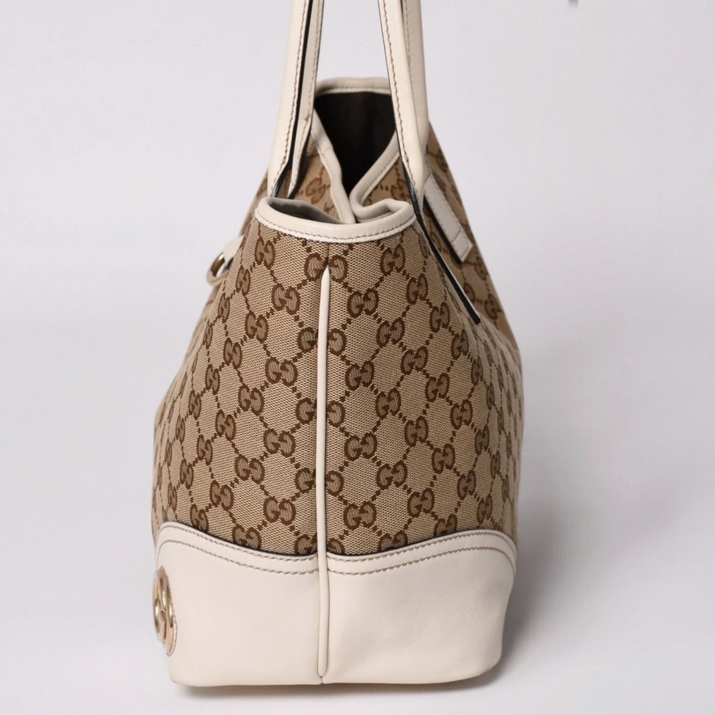 Gucci Tote Bag GG Canvas Leather Beige Brown Gold — view 4