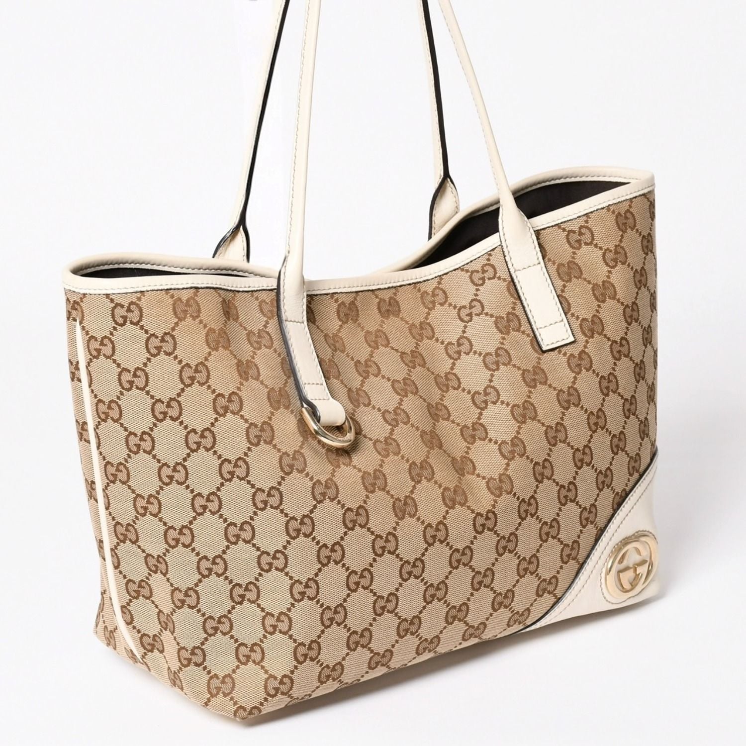 Gucci Tote Bag GG Canvas Leather Beige Brown Gold — view 3
