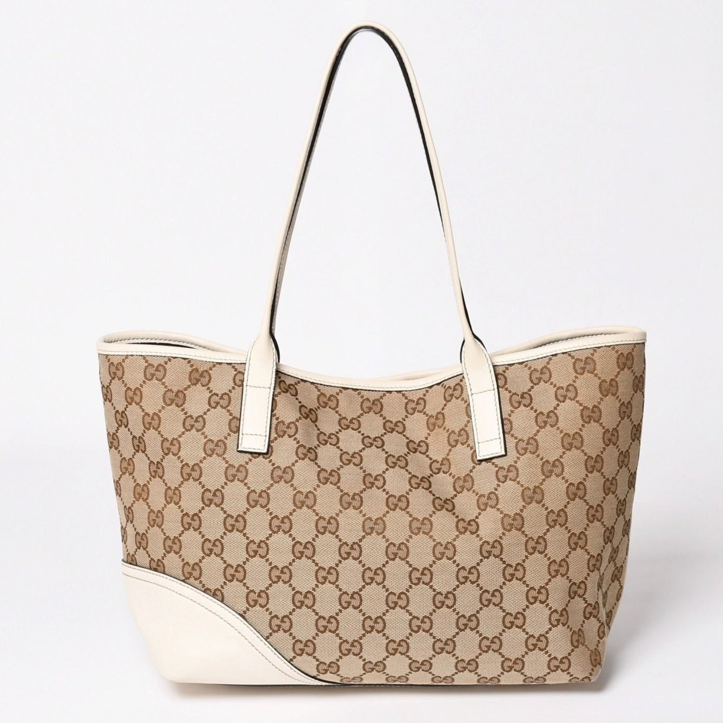 Gucci Tote Bag GG Canvas Leather Beige Brown Gold — view 2