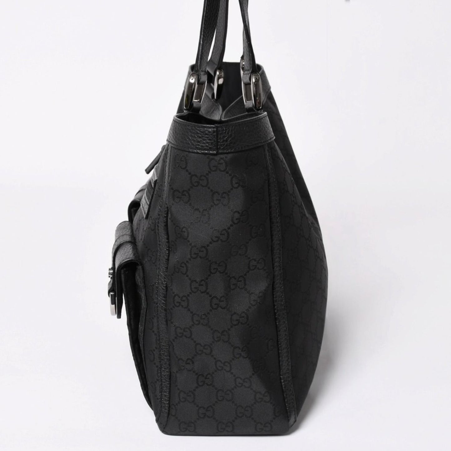 Gucci Abbey GG Nylon Canvas Pocket Tote Bag Black Silver — view 4