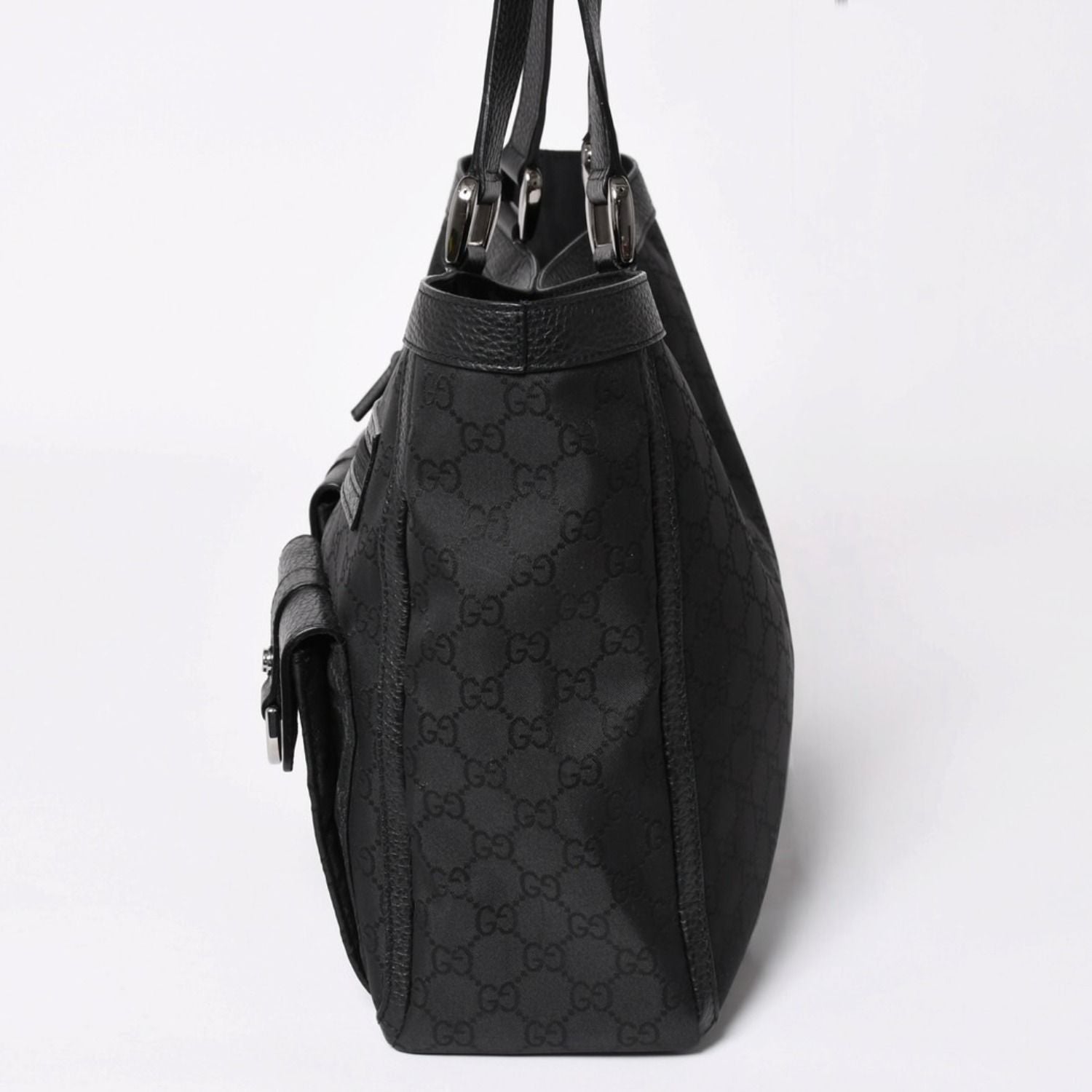 Gucci Abbey GG Nylon Canvas Pocket Tote Bag Black Silver — view 4