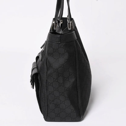 Gucci Abbey GG Nylon Canvas Pocket Tote Bag Black Silver — view 4