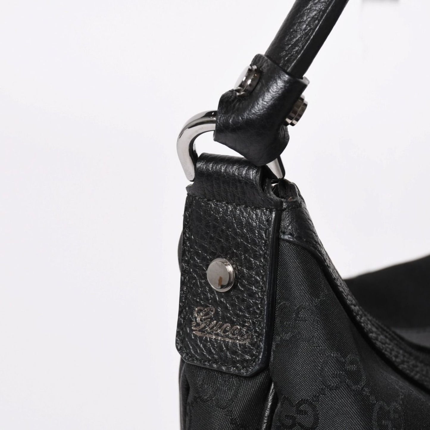 Gucci Hobo Handbag GG Canvas Leather Black Silver — view 4