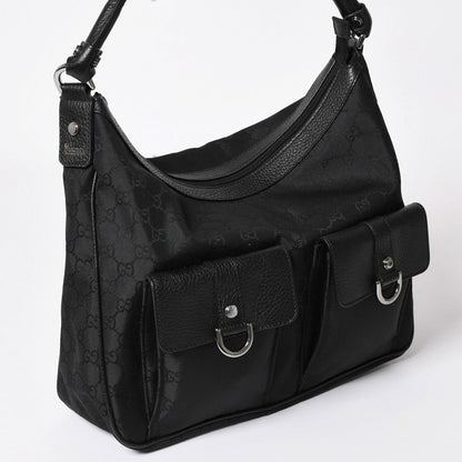 Gucci Hobo Handbag GG Canvas Leather Black Silver — view 3