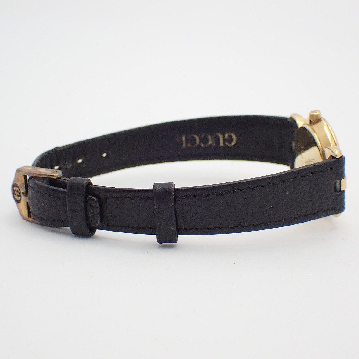 Gucci Quartz Watch Gold Black Dial Leather Strap — view 4