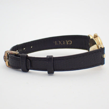 Gucci Quartz Watch Gold Black Dial Leather Strap — view 4
