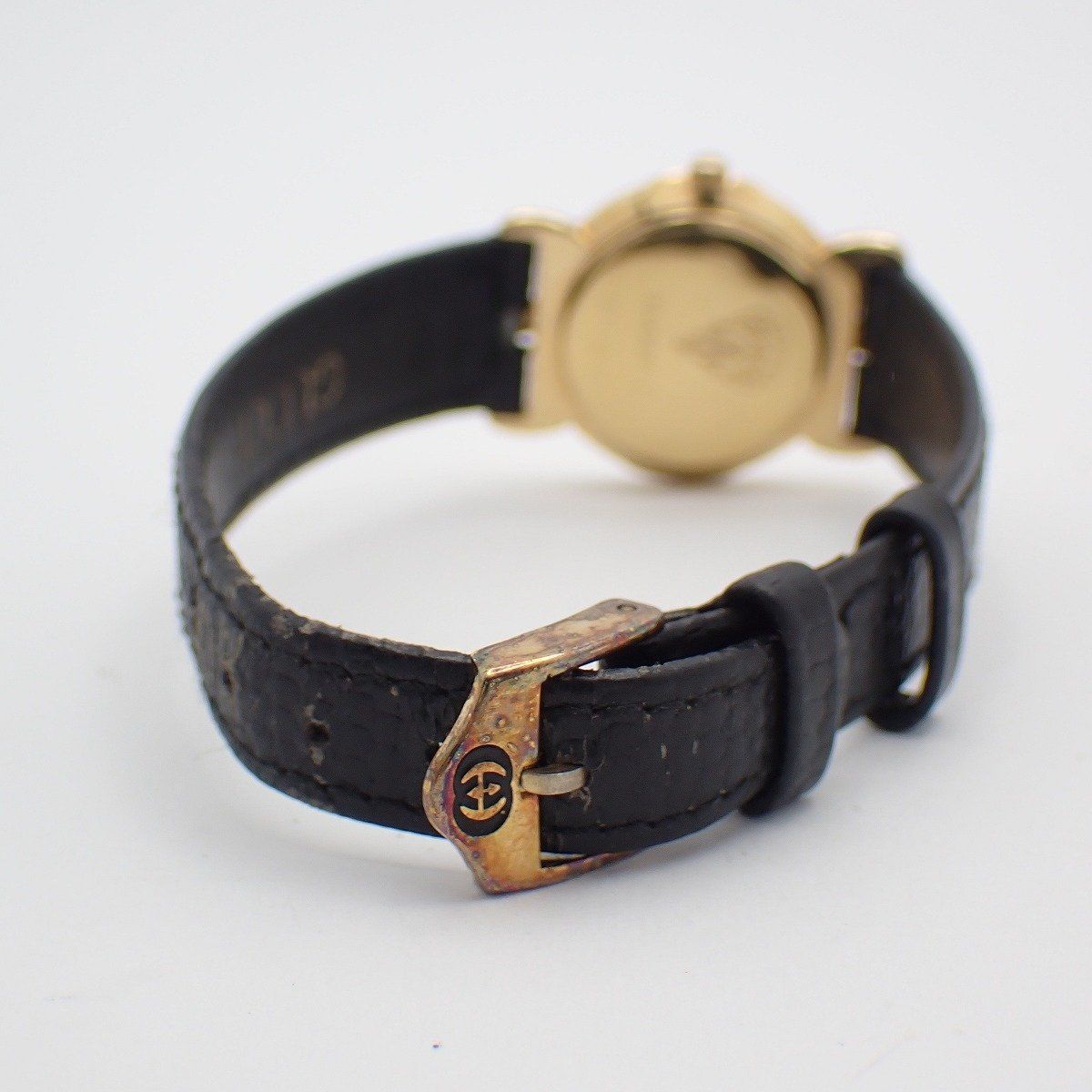 Gucci Quartz Watch Gold Black Dial Leather Strap — view 3