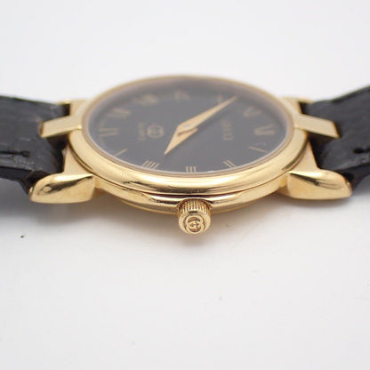 Gucci Quartz Watch Gold Black Dial Leather Strap — view 7