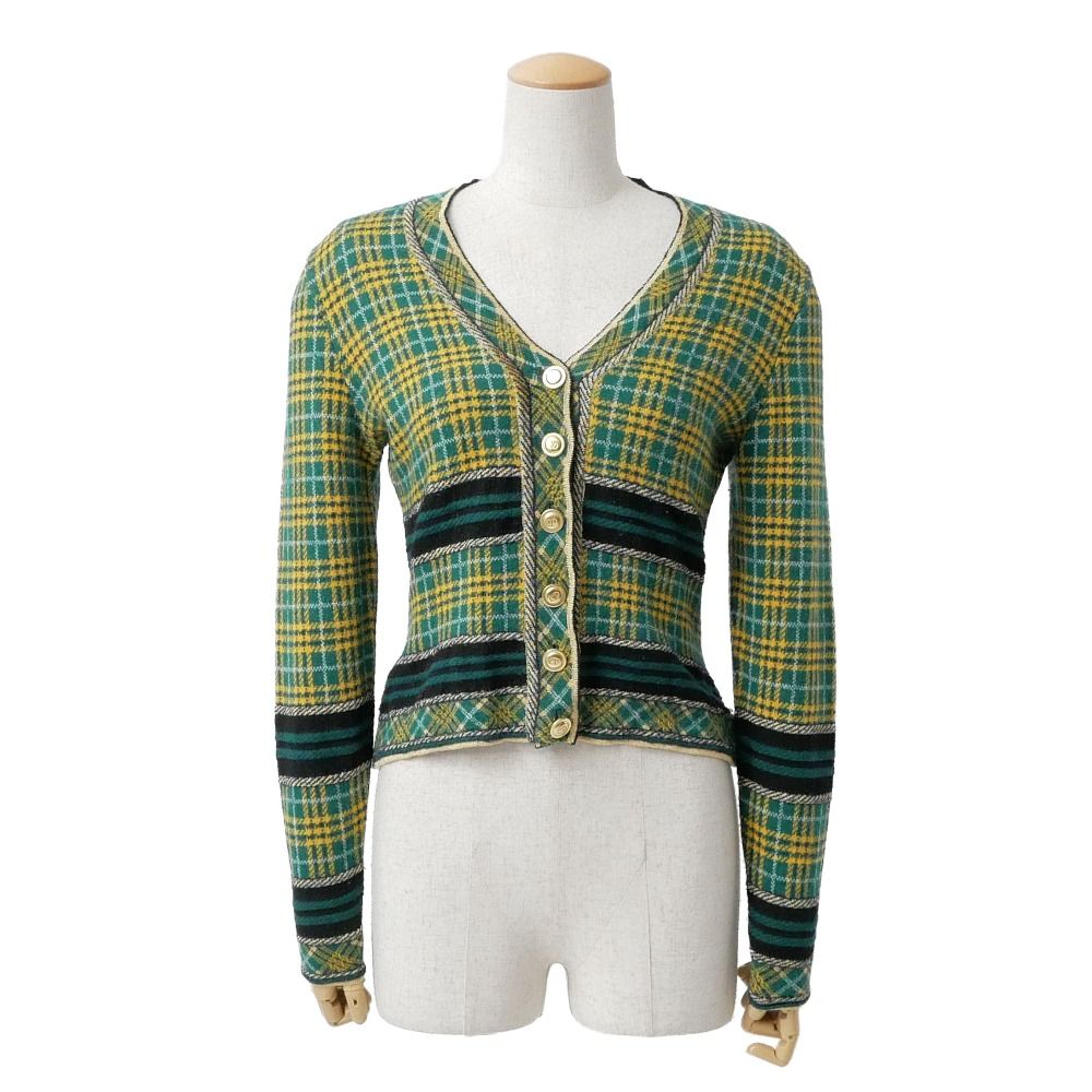 Dior Cardigan M CD Logo Button Plaid Pattern