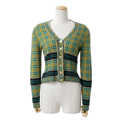 Dior Cardigan M CD Logo Button Plaid Pattern