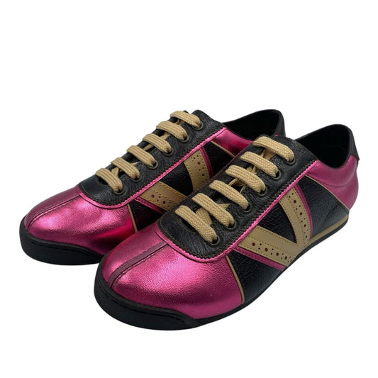 Louis Vuitton Sneakers Leather Embroidery Logo Pink Dark Brown Beige