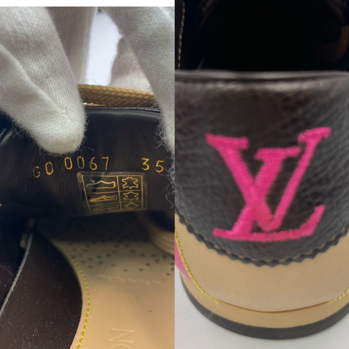 Louis Vuitton Sneakers Leather Embroidery Logo Pink Dark Brown Beige — view 8