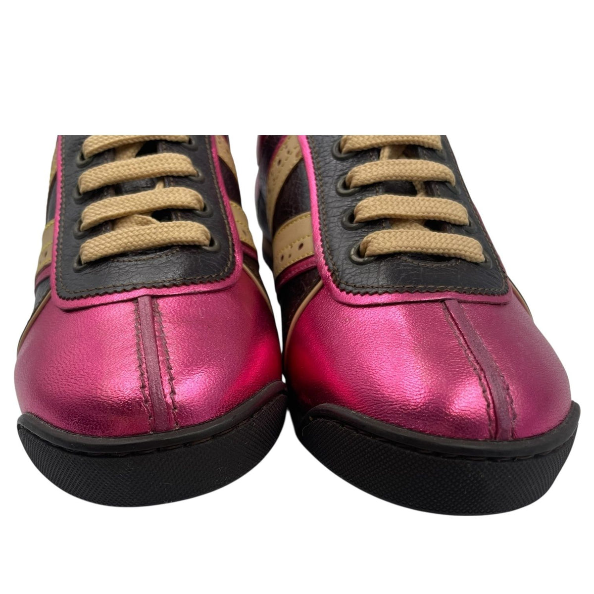 Louis Vuitton Sneakers Leather Embroidery Logo Pink Dark Brown Beige — view 5