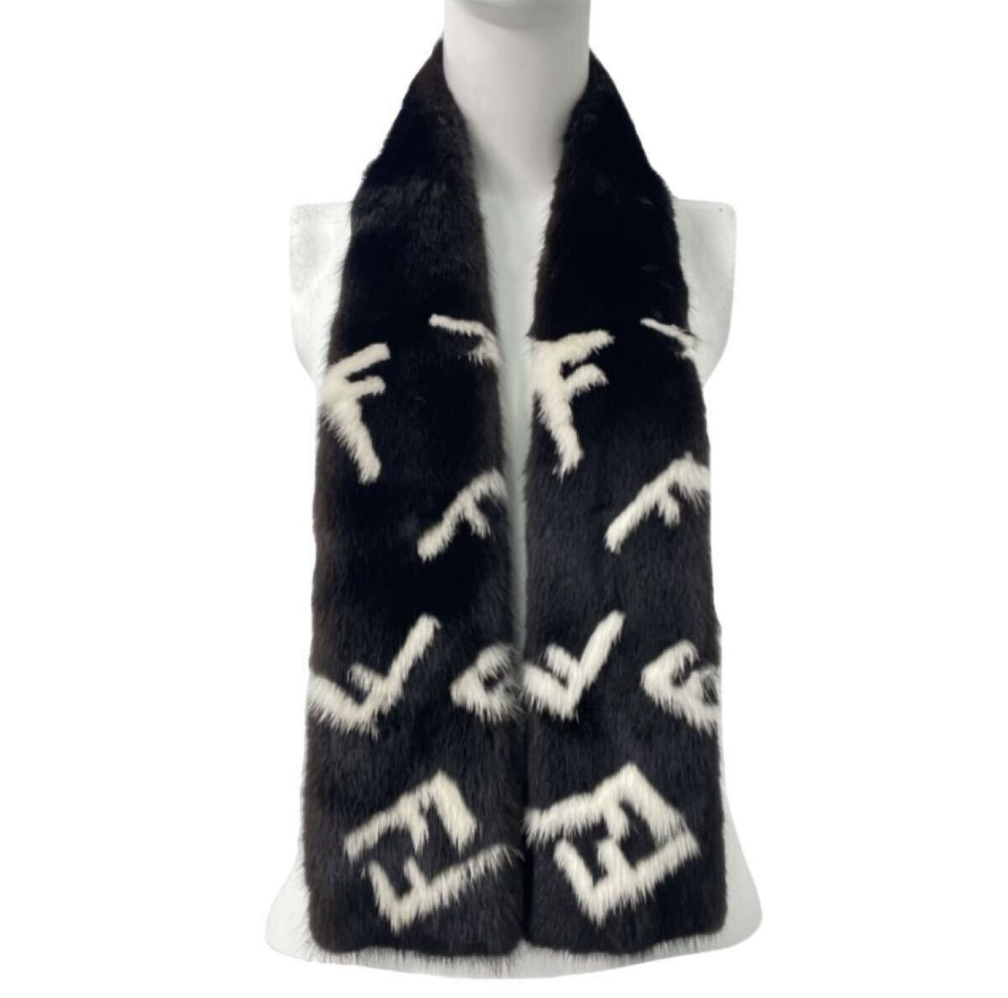 Fendi Mink Scarf FF Zucca Leather Fur Black