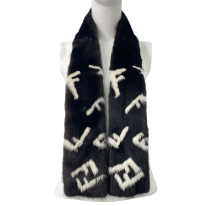 Fendi Mink Scarf FF Zucca Leather Fur Black